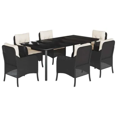 Obrázok produktu pre vidaXL 7-dielny záhradný jedálenský set s vankúšmi Black Poly Rattan