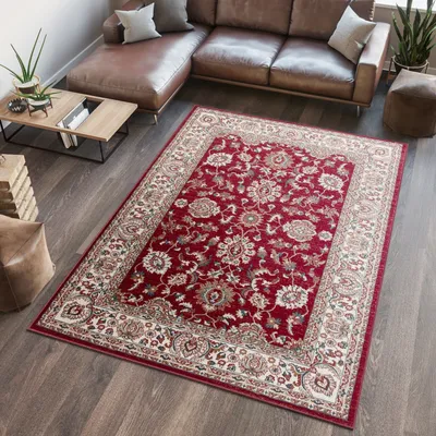 Produktbild von Teppich Wohnzimmer Schlafzimmer Kurzflor Design Klassisch Rubinrot  200 x 300 cm
