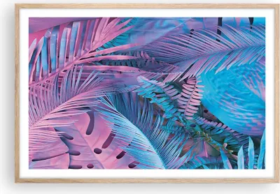 Produktbild von Gerahmtes Poster - Rahmen in heller Eiche - Blätter Rosa Blau - 91,5x61 cm - Wand Bild - Wanddeko - Wandbilder - Kunstposter - Wandposter - Bilderrahmen - Bilder - Kunstdruck - P2NAA91x61-4401