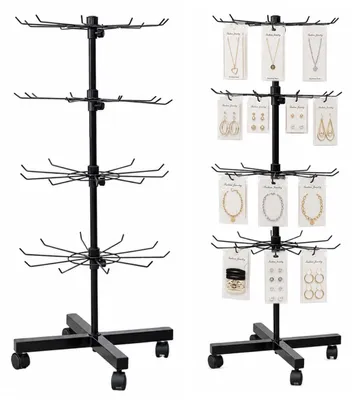 Productafbeelding van Draaibare Displayplankhanger 4-laags Op Wielen Zwart 40x150cm