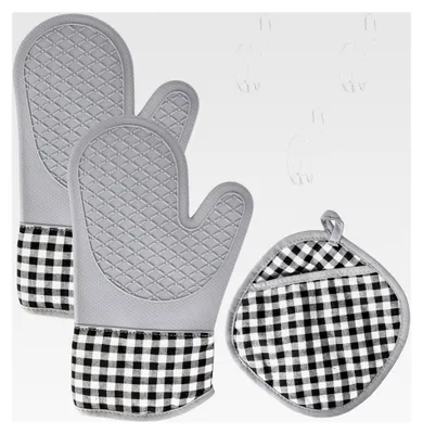 Produktbild von Ofenhandschuhe und Topflappen Set, Hitzebeständige Kochhandschuhe bis 260°C, Rutschfeste Backhandschuhe für Kochen, Backen und Grillen