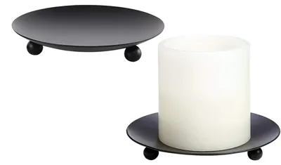 2er-Set runde Eisen-Kerzenhalter, schwarz, 9 cm, für Stumpenkerzen
