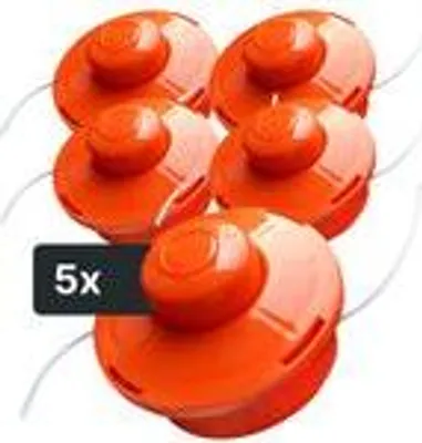 Produktbild von NEMAXX® FS1 Tap & Go Fadenkopf Tippautomatik Doppelfaden 5er-Set – Motorsense/Freischneider – M10x1,25 Linksgewinde, Schnittkreis 380 mm – Orange