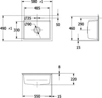 Produktbild von Villeroy & Boch Keramikspüle 336A1Fi4, Subway Style 60 S Flat Flächenbündige Spüle - inkl.