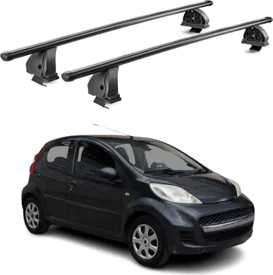 Image de Barres de toit transversales acier pour Peugeot 107 2005-2014 5Portes Noir 2Pcs