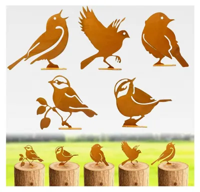 Produktbild von 5 Stück Rost Vogel Gartendekoration, Gartenstecker Rost Deko Vogel, Vintage Metall Vögel für Bäume, Pfähle, Zäune & Garten