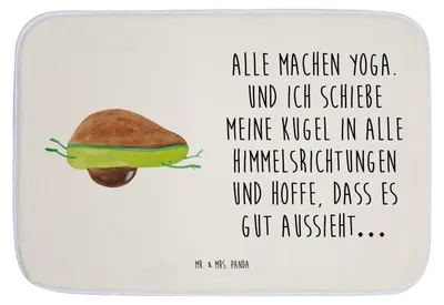 Produktbild von Mr. & Mrs. Panda Badteppich Avocado Yoga - Weiß - Geschenk, Badezimmer Matte, Humor, Badezimmerteppich, duschmatte, Badvorleger, Bauch, Haha, Badematte, Hilfe