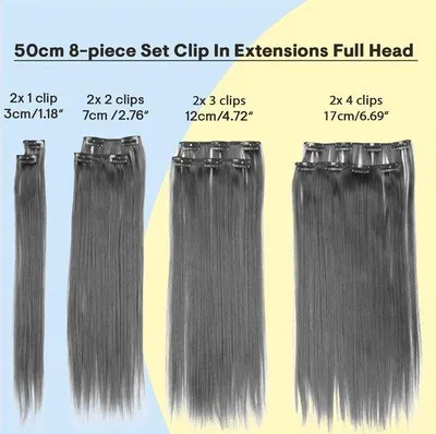 Produktbild von 50cm 8-Stück Clip-in-Haar-Extensions Set, Haarstücke, Lichtblond, Glanz