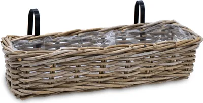 Produktbild von Rattan Balkonkasten natur - 60 x 20 cm - Weide Pflanzkorb mit Halterung -  Balkon Garten Blumenkasten Pflanztopf Blumenkorb zum Einhängen an Geländer