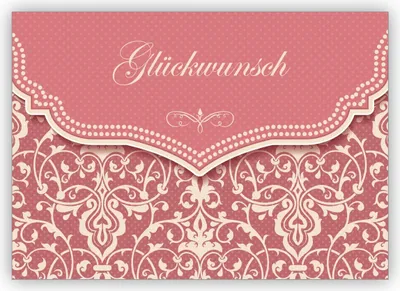 Produktbild von Zarte Vintage Glückwunschkarte mit Retro Damast Muster in alt rosa zur Hochzeit, Taufe, Geburt, Examen etc: Glückwunsch