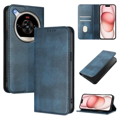 Produktbild von Handyhülle für ZTE nubia Focus 2 Ultra, Vintage Leder RFID Schutz Kartenfach Standfunktion Magnetische Klapphülle Blau