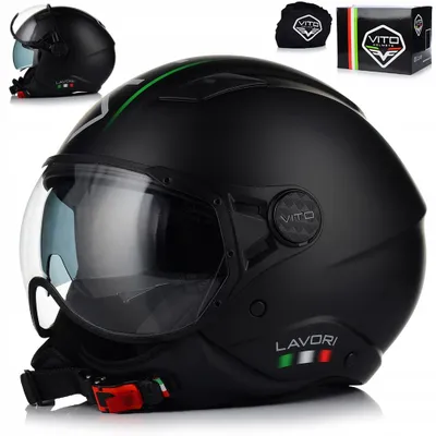 Produktbild von Vito Lavori Jethelm mit Sonnenblende und Schnellverschluss | Motorradhelm Rollerhelm Chopperhelm | ECE 22.06 | Mattschwarz-Rot | M (57-58 cm)