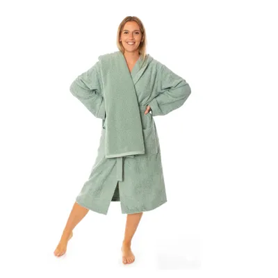 Produktbild von Eukalyptus Set M + Saunatuch: Lavea Mexico Set Eukalyptus - Saunatuch 80x200 + Bademantel Damen/Herren M, Frottee Baumwolle, Kapuze & Gürtel