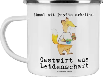 Produktbild von Mr. & Mrs. Panda Emaille Tasse Gastwirt Leidenschaft - Weiß - Geschenk, Bar, Kneipe, Haferl, Spruch, Rum, Kaffeepott, Pott, Teetasse