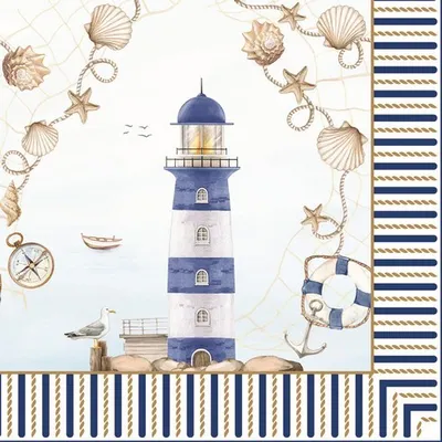 Produktbild von 20 Servietten Blue Lighthouse - Leuchtturm mit Muscheln 33x33cm