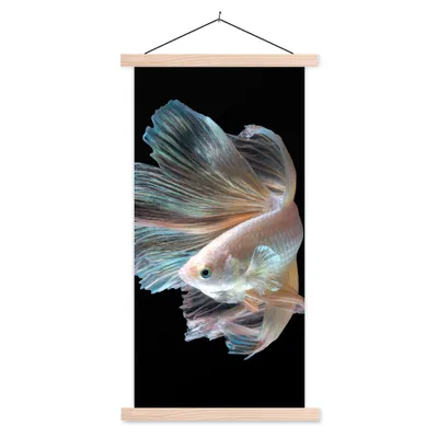 Produktbild von MuchoWow® Textilposter Fisch - Schwanz - Schwarz 60x120 cm mit holzfarbenen Rahmen - Holz