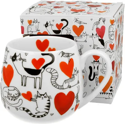 Produktbild von DUO ANIMALS Fassbecher 430 ml CAT'S WORLD – HEARTS New Bone China Porzellan