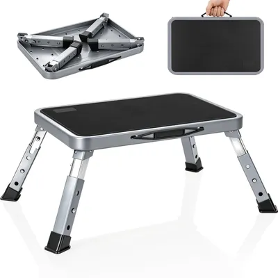 Immagine prodotto di Sgabello pieghevole - Sgabello a 3 altezze - Portata 150 kg - 3 altezze regolabili - Nero