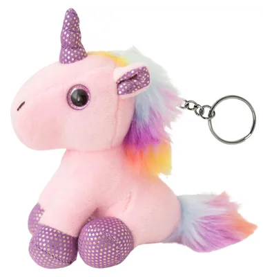 Produktbild von Plüsch-Einhorn-Schlüsselanhänger Metallring Rosa 12cm