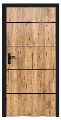 Produktbild von Eingangstür aus Stahl, massiv und aus Edelstahl W208,5 x Breite 105 cm, Nachbildung Eiche – Dicke 90 mm – Rechts öffnende Tür NAXARA