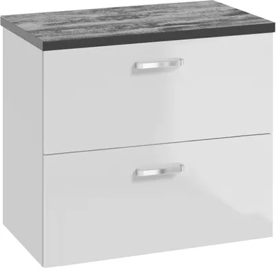 Zdjęcie produktu dla Szafka do Łazienki Biała 80 x 40 cm Połysk Wisząca 2 Szuflady + Blat Beton