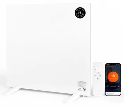 Image de Ikodm, radiateur infrarouge 400W, chauffage électrique avec application Wi-Fi, thermostat, télécommande, chauffage mural et sur pied, blanc
