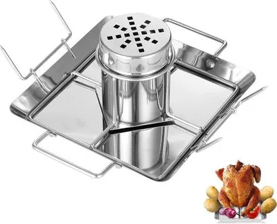 Produktbild von Famanu Hähnchenhalter Edelstahl - Bierhalter für Hähnchengrill - BBQ-Zubehör mit 2 Gemüsespießen