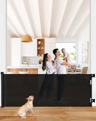 Immagine prodotto di Ibenzoa® Cancello di sicurezza per scale, estensibile, per bambini e animali domestici, adatto per interni ed esterni, colore nero, larghezza da 0 a 300 cm, altezza 86 cm, realizzato in rete, con doppia chiusura