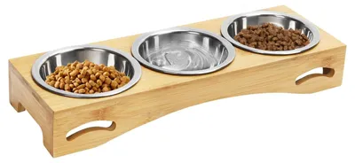 Produktbild von Erhöhte Hundefutter- und Wassernapf-Set mit 3 Edelstahl-Näpfen