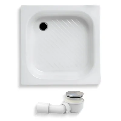 Produktbild von Duschwanne Quadratisch 70x70x29,5 Sanitäracryl Duschtasse Glatt | Ablaufgarnitur ⌀50 mm & Füßen im SET | Anti-Rutsch Duschbecken | BADLAND KAREN