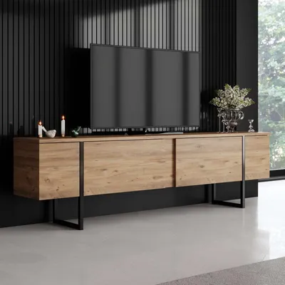 Image de Skye Decor, Luxe - Atlantic Pine, Black, meuble TV, pin atlantique, PANNEAU AGRÉGÉ 100 % MÉLAMINÉ, 180 x 30 x 50 cm
