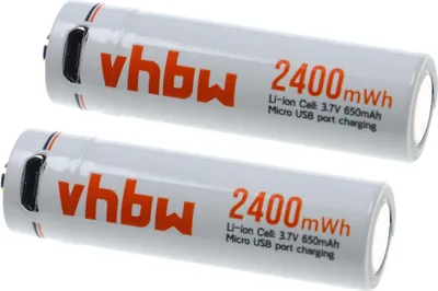 Produktbild von vhbw 2x AA Mignon Akkus mit Micro USB-Anschluss (650 mAh, 1,5 V, Li-Ion)