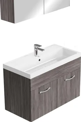 Image de Meuble de salle de bain Paso 02 80 x 40 cm lavabo Chene Gris – Armoire de rangement miroir armoire miroir