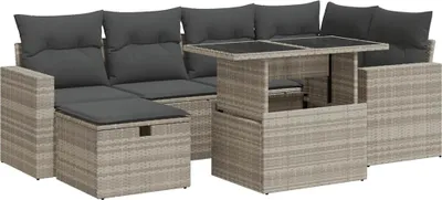 Immagine prodotto di vidaXL set di divani da giardino 7 pezzi con cuscini in rattan grigio chiaro