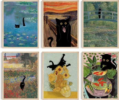 Productafbeelding van Wanddecoratie met katten, 6 posters, 21 x 30 cm, geschikt voor de woonkamer