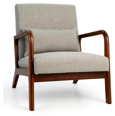 Produktbild von Gepolsterter Loungesessel mit Massivholzrahmen, Relaxsessel mit Kissen, bis 200 kg belastbar, Polstersessel für Wohnzimmer, Schlafzimmer und Büro (Grau)