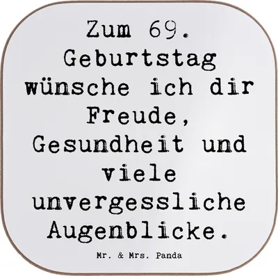 Produktbild von Mr. & Mrs. Panda Tischuntersetzer Spruch 69. Geburtstag Freude und Gesundheit - Weiß - Geschenk, Geburtstagskarte, Lebensjahr, Untersetzer für Gläser, lieben, Glückwunsch