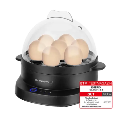 Productafbeelding van Emerio Eierkoker EB-131811.1 – 7 Eieren – 350 W – Meertalige Spraakfunctie – Automatische Uitschakeling – Zwart