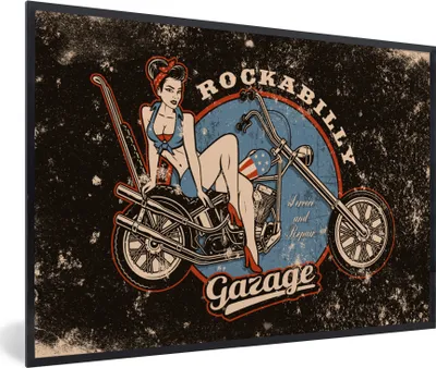 Produktbild von MuchoWow® MuchoWow® Gerahmtes Poster Mancave - Motor - Frauen - Retro 90x60 cm - Poster mit zchwarzem Bilderrahmen - Fotorahmen - Foto-Plakat