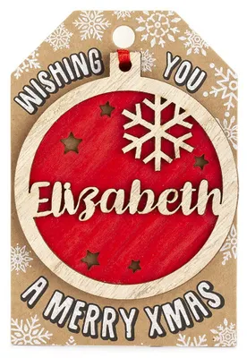 Personalisierte Holz-Weihnachtskugel mit Name Elizabeth, rot