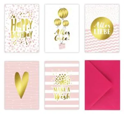 Produktbild von 5 Geburtstagskarten im Set inkl. Umschläge in pink
