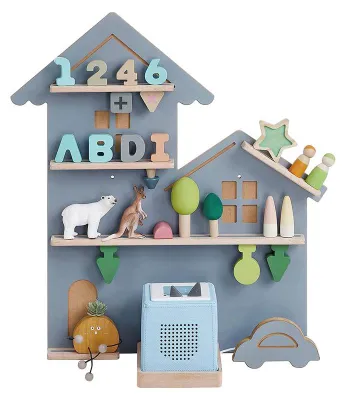 Produktbild von Wandregal für Spieluhr, Kinderzimmer, Spielzeugaufbewahrung, grau – 18 x 55,6 x 59,7 cm