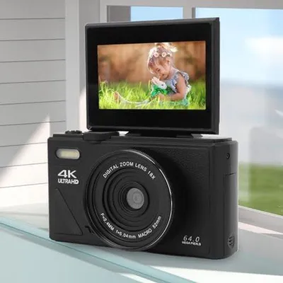 Image de Appareil photo numérique 4K Ultra HD de 64 mégapixels – Caméra de vlog avec écran tactile de 3 pouces – Autofocus – Stabilisation d'image – Zoom optique 18x.