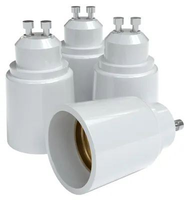 Produktbild von EAZY CASE 4x Lampensockel Adapter – Konverter für GU10 Fassung auf E27 Lampenadapter für LED-/Halogen- und Energiesparlampen Sockeladapter, Weiß