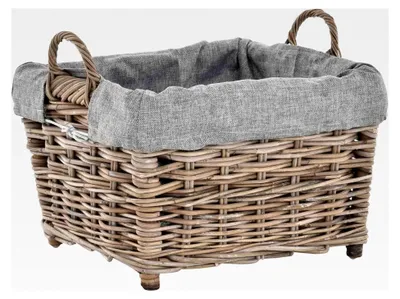 Produktbild von Rattan Kaminholzkorb mit Inlett, stabiler Korb für Holz (klein, Grau Natur)