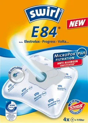 Packaging for Swirl E 84 vacuum cleaner bags.