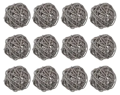 Image de Dekokugeln en rotin, lot de 12, couleur grise, diamètre 5 cm, pour décoration de vases et jouets pour oiseaux