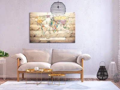 Obrázok produktu pre Netkaný korkový obraz - Mapa sveta: Drevené mapy oceánov 90x60 cm k-C-0077-p-a