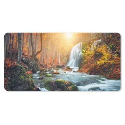 Produktbild von MuchoWow® Schreibtischunterlage Wasserfall - Sonne - Herbst 80x40 cm - XXL Mauspad - Gaming Mauspad