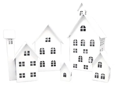 Immagine prodotto di Casette decorative in metallo, set di 5 - Bianco - Decorazione da giardino